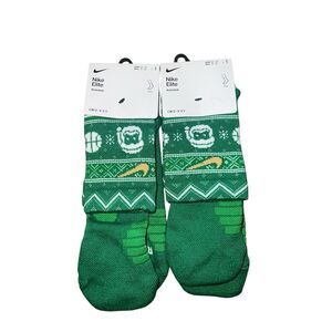 2 Nike ELITE Crew Basketball Socks CHRISTMAS green dri fit santa holidays W10-13